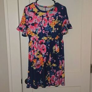Women's Boutique Navy Floral Baby Doll Dress